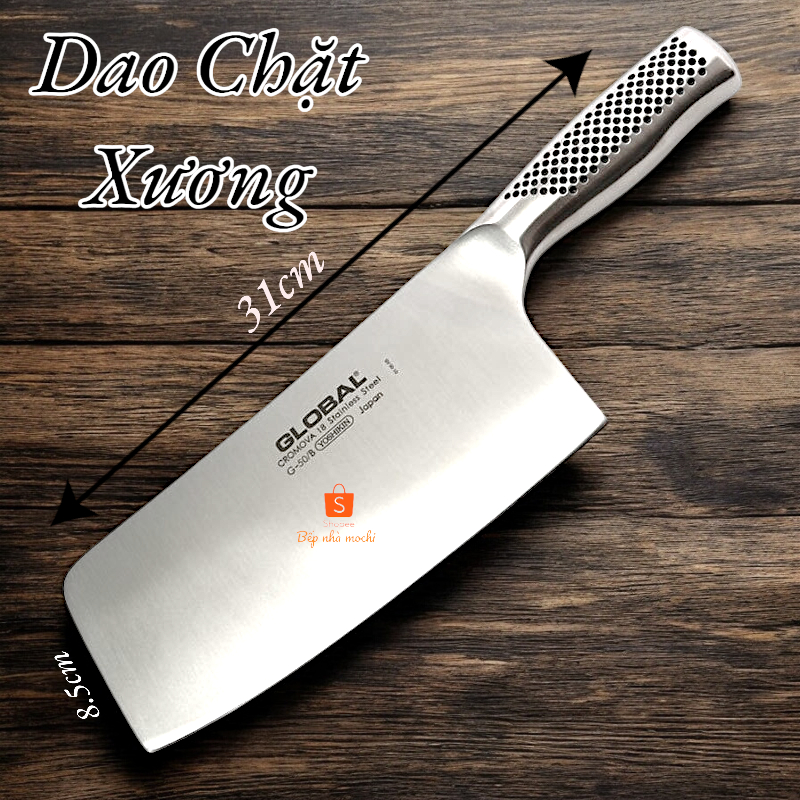 Dao Chặt Xương Japan (Nhật Bản) Thép Trắng Không Rỉ Cao Cấp 8 Dao nhà bếp chặt xương cao cấp GLOBAL Nhật Bản bằng thép trắng đúc 3 lóp chống gỉ-450GR